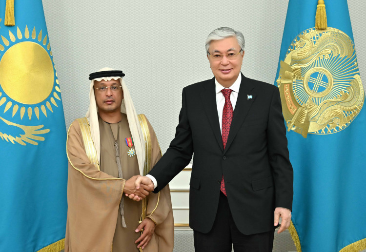 President of Kazakhstan, Kassym-Jomart Tokayev, with Ambassador of the United Arab Emirates to Kazakhstan, Mohammed Saeed Mohammed Al Ariqi