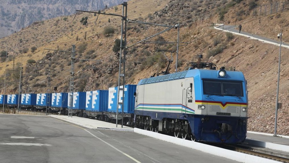 Freight train from Uzbekistan used for import and export of goods